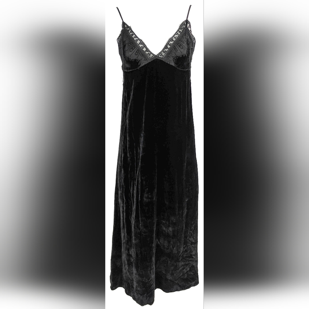 Sz UK10 US6 Nwt $660 Sleeping With Jacques Black Velvety Slip Dress